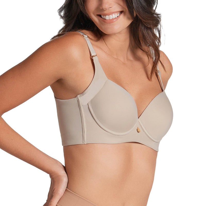 Leonisa Back Smoothing Bras for Women, Full Coverage Underwire Bra, Adjustable Hook & Eye Closure, Beige - Image 1